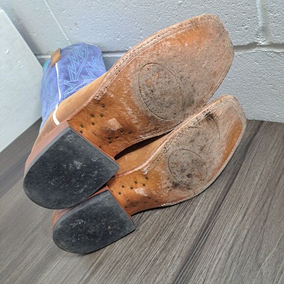 Hp Square Toe Western Boots. Women Brown & Blue Leather Cowboys Boot Size 8.5 D - Picture 8 of 10